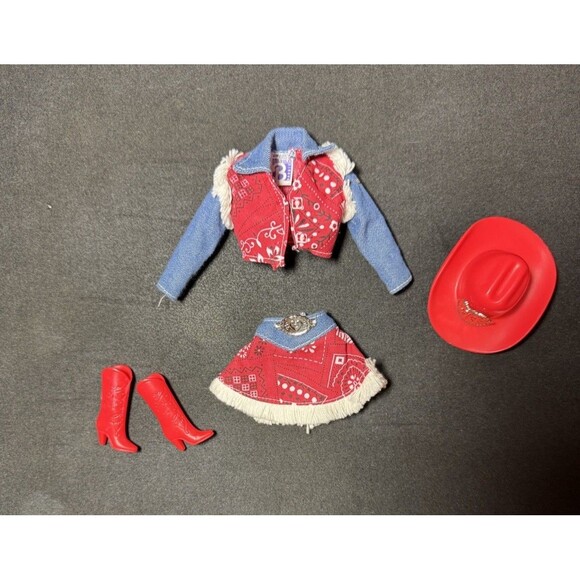 Vintage 90s Barbie Doll Clothes WESTERN FUN Fashion #12780 12778 Red Complete - Picture 1 of 10